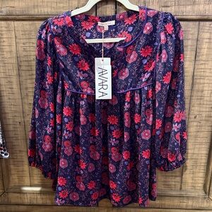 Avara Skies are Blue Women's Floral Top - Red & Blue Size M NWT